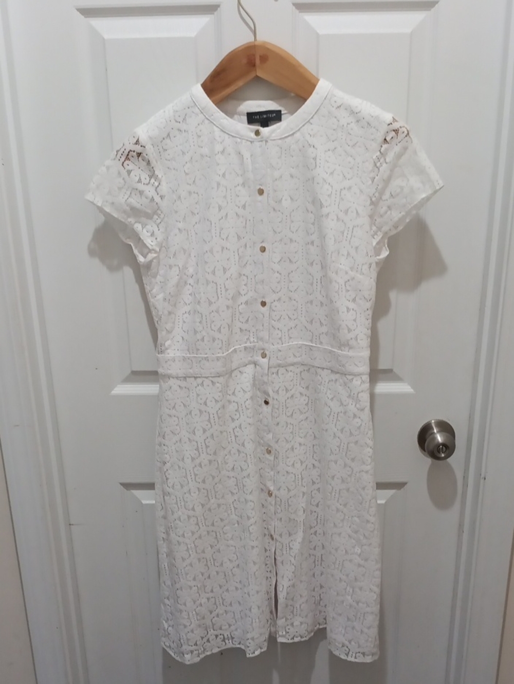 The Limited White Lace Button-Front Midi Dress